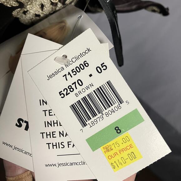 Jessica McClintock Dress Womens 8 Brown Strapless Lace Fit & Flare Made in USA - Picture 6 of 16